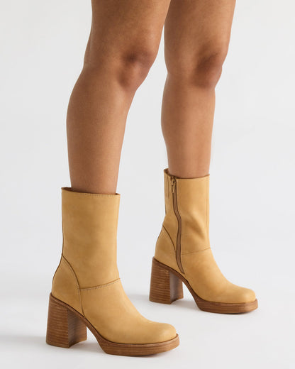 FUSION Banana Leather Square-Toe Block Heel Women's Ankle Boot Steve Madden BANANA LEATHER