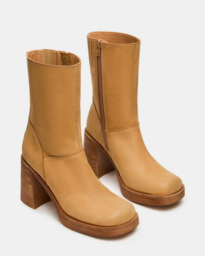 FUSION Banana Leather Square-Toe Block Heel Women's Ankle Boot Steve Madden BANANA LEATHER