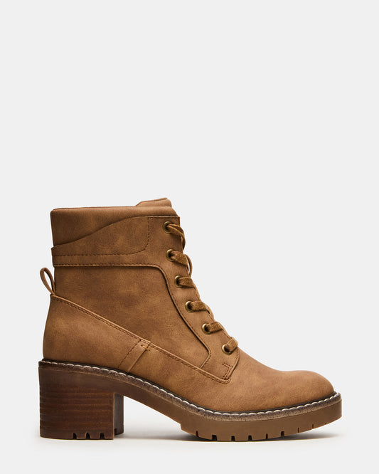TUFF Taupe Lace-Up Block Heel Women's Ankle Boot Steve Madden TAUPE