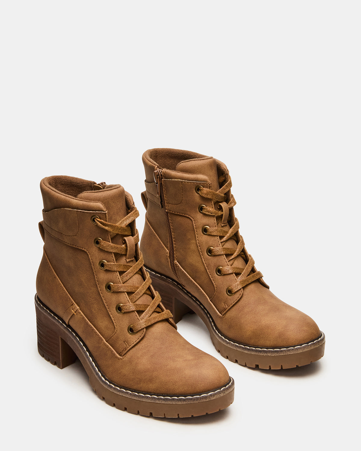 TUFF Taupe Lace-Up Block Heel Women's Ankle Boot Steve Madden TAUPE