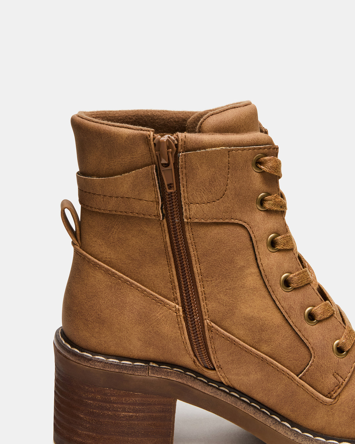 TUFF Taupe Lace-Up Block Heel Women's Ankle Boot Steve Madden TAUPE
