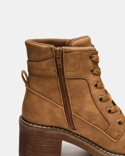 TUFF Taupe Lace-Up Block Heel Women's Ankle Boot Steve Madden TAUPE