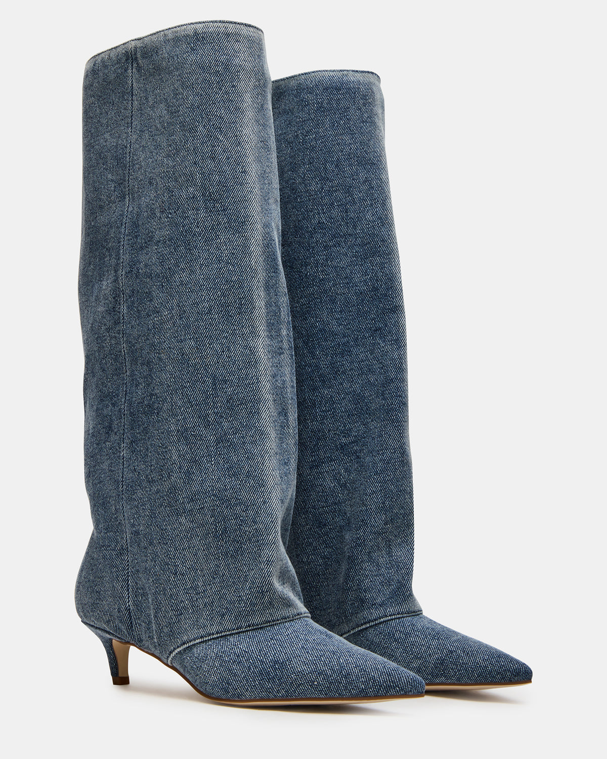LUCA Denim Fabric Pointed-Toe Cuffed Kitten Heel Women's Boot Steve Madden DENIM FABRIC