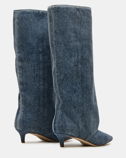 LUCA Denim Fabric Pointed-Toe Cuffed Kitten Heel Women's Boot Steve Madden DENIM FABRIC