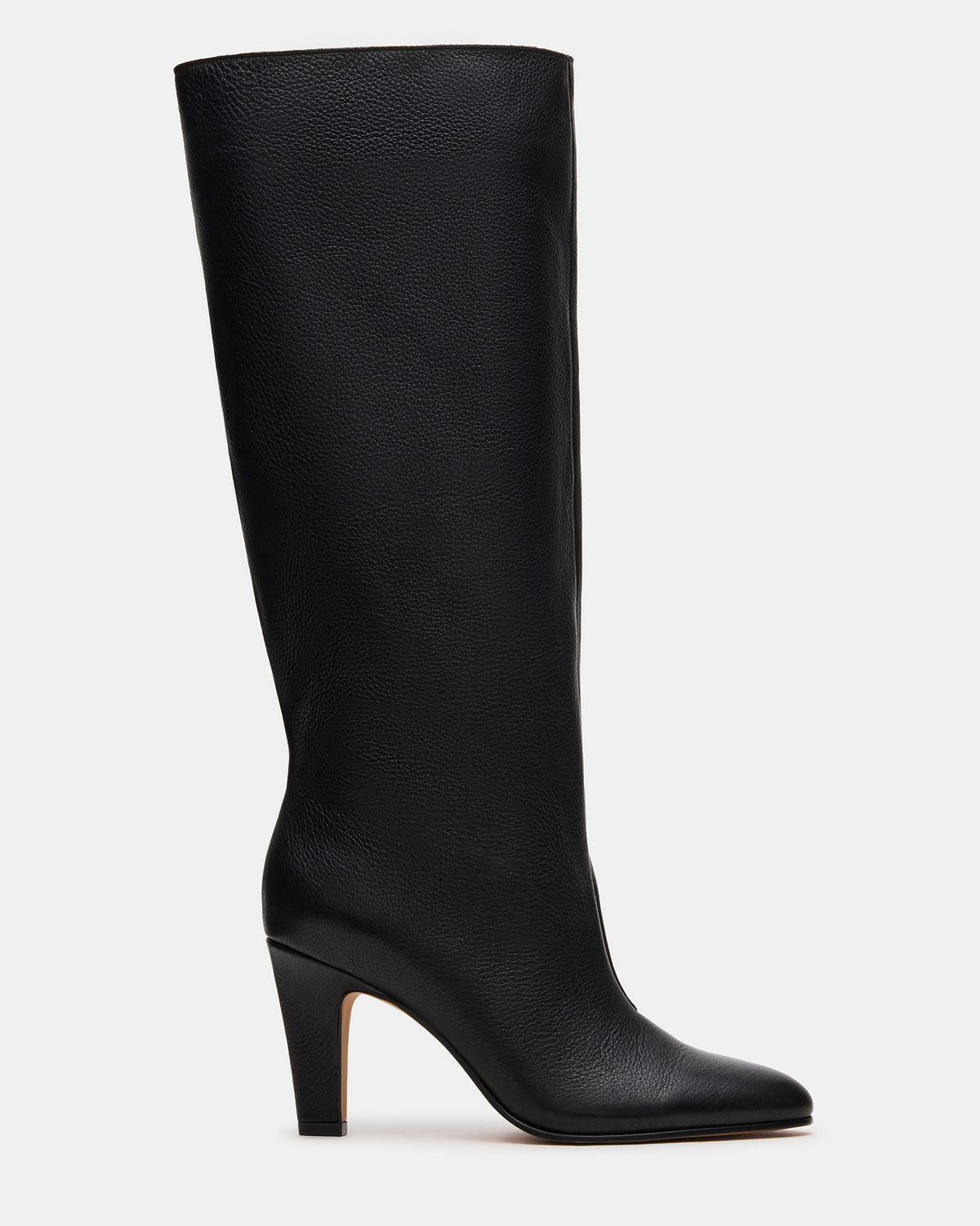 RIZK Black Leather Knee-High Rounded Toe Heeled Women's Boot Steve Madden BLACK LEATHER
