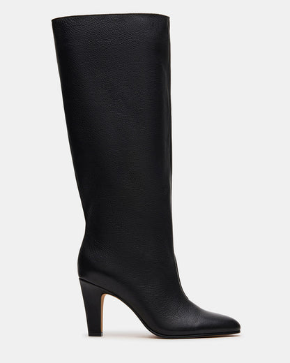 RIZK Black Leather Knee-High Rounded Toe Heeled Women's Boot Steve Madden BLACK LEATHER