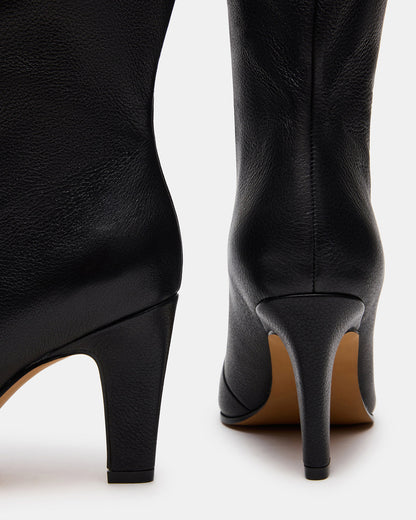 RIZK Black Leather Knee-High Rounded Toe Heeled Women's Boot Steve Madden BLACK LEATHER