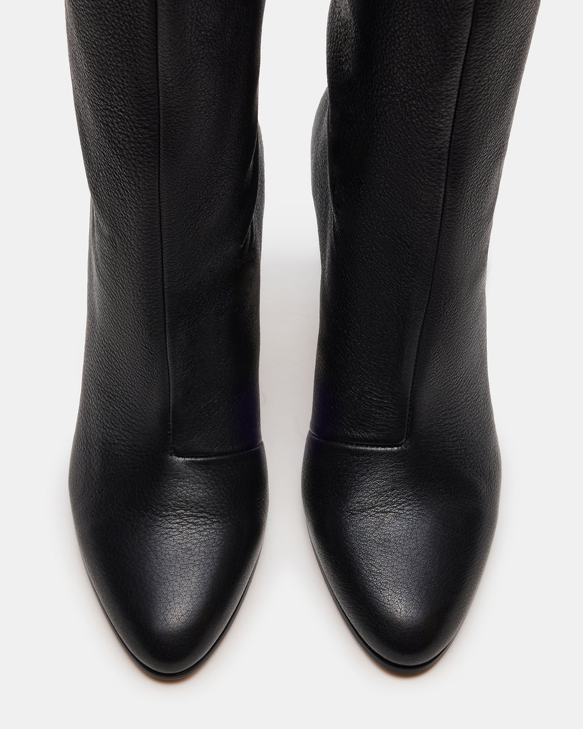 RIZK Black Leather Knee-High Rounded Toe Heeled Women's Boot Steve Madden BLACK LEATHER