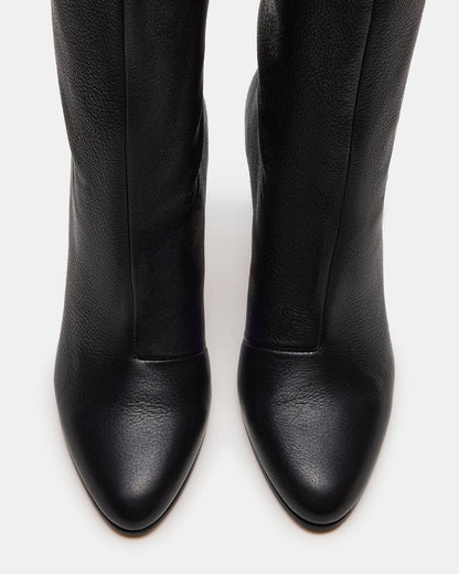 RIZK Black Leather Knee-High Rounded Toe Heeled Women's Boot Steve Madden BLACK LEATHER