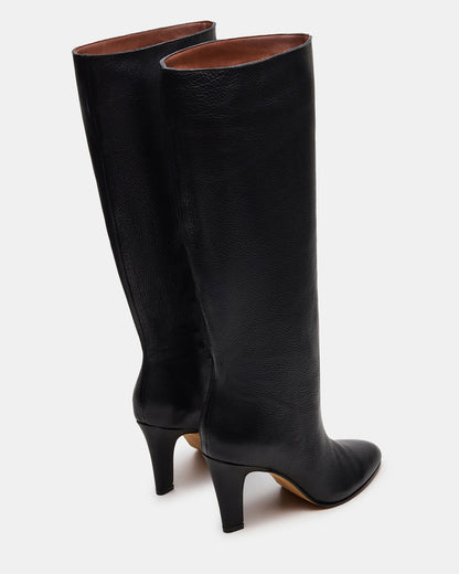 RIZK Black Leather Knee-High Rounded Toe Heeled Women's Boot Steve Madden BLACK LEATHER