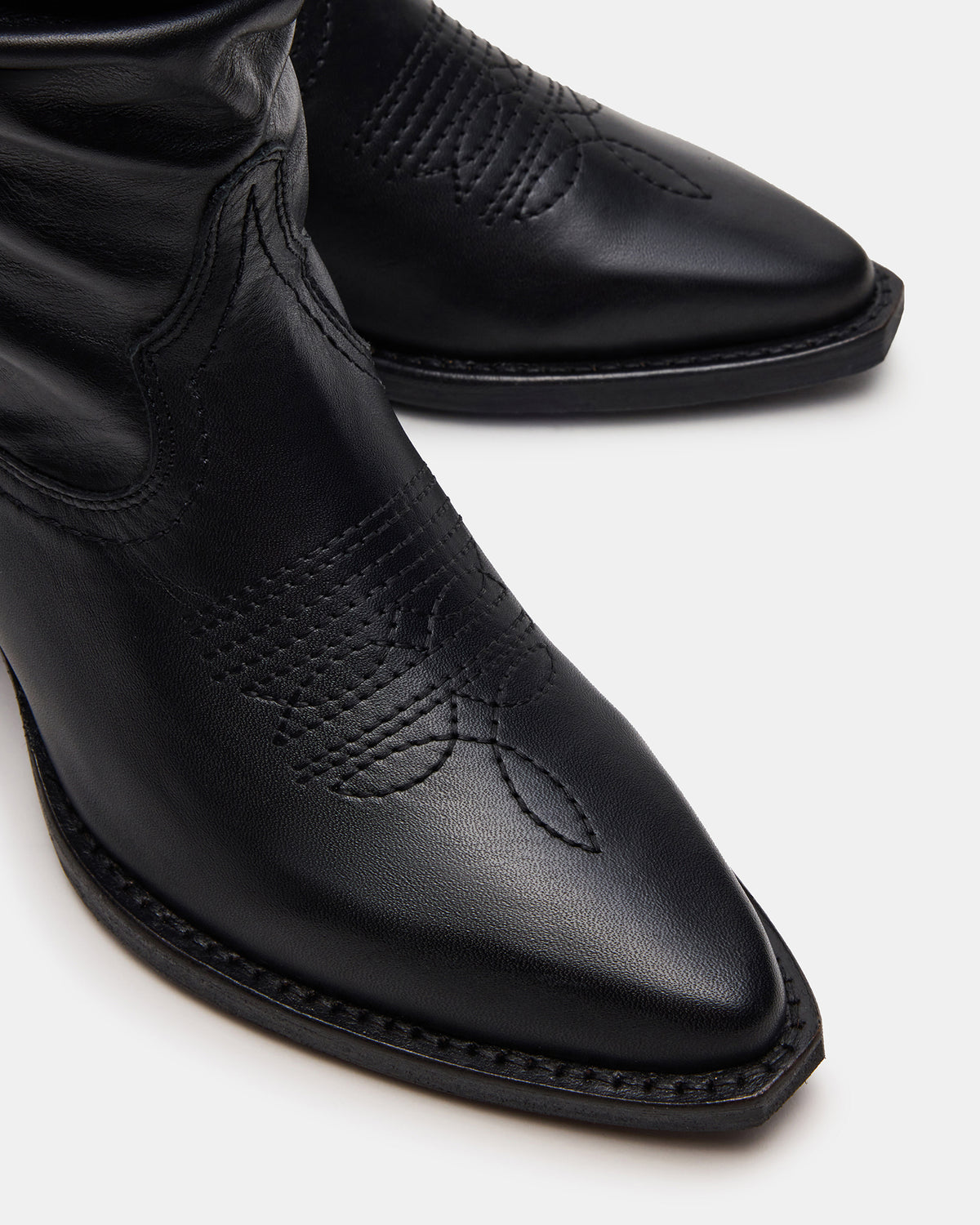 STAGE Black Leather Pointed-Toe Scrunched Western Women's Boot Steve Madden BLACK LEAT