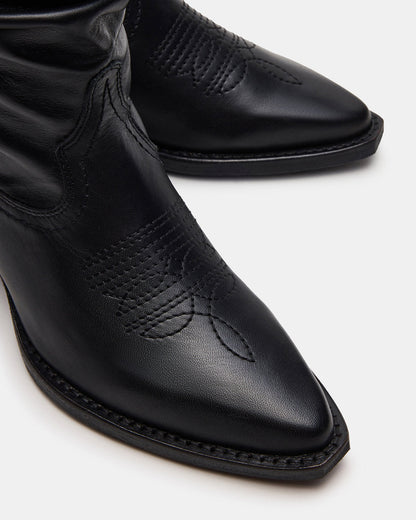 STAGE Black Leather Pointed-Toe Scrunched Western Women's Boot Steve Madden BLACK LEAT