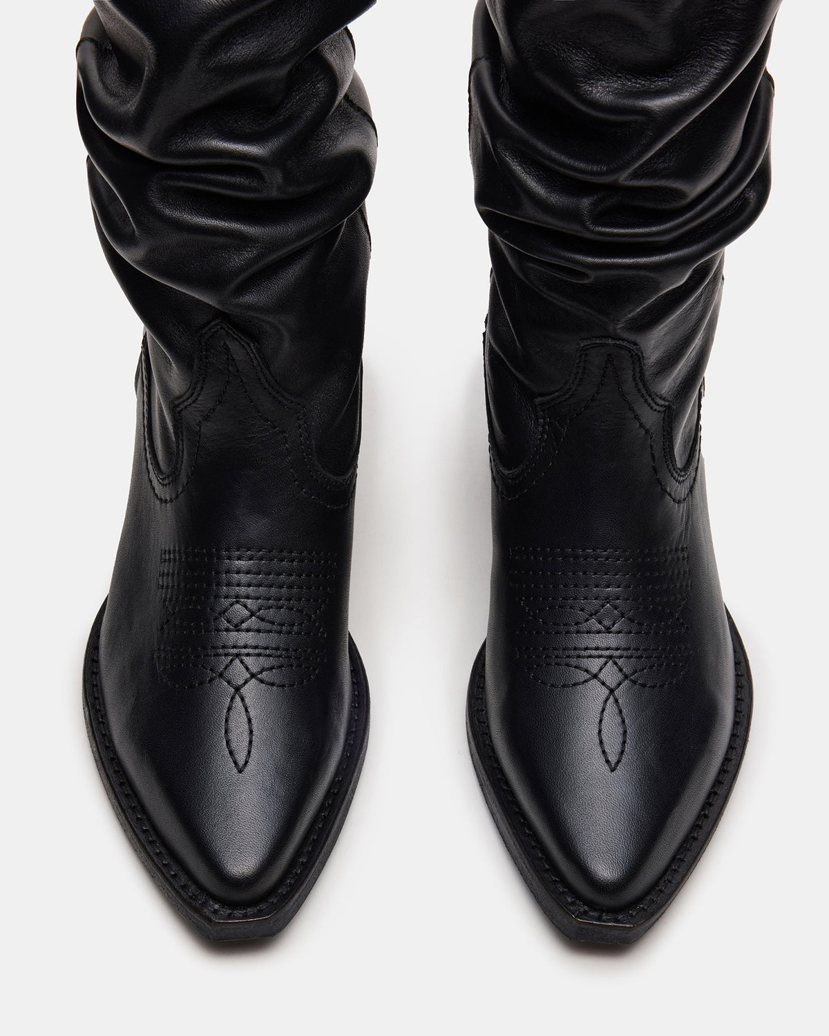STAGE Black Leather Pointed-Toe Scrunched Western Women's Boot Steve Madden BLACK LEAT
