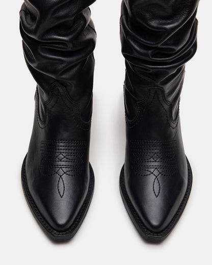 STAGE Black Leather Pointed-Toe Scrunched Western Women's Boot Steve Madden BLACK LEAT