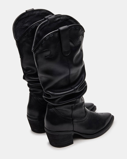 STAGE Black Leather Pointed-Toe Scrunched Western Women's Boot Steve Madden BLACK LEAT