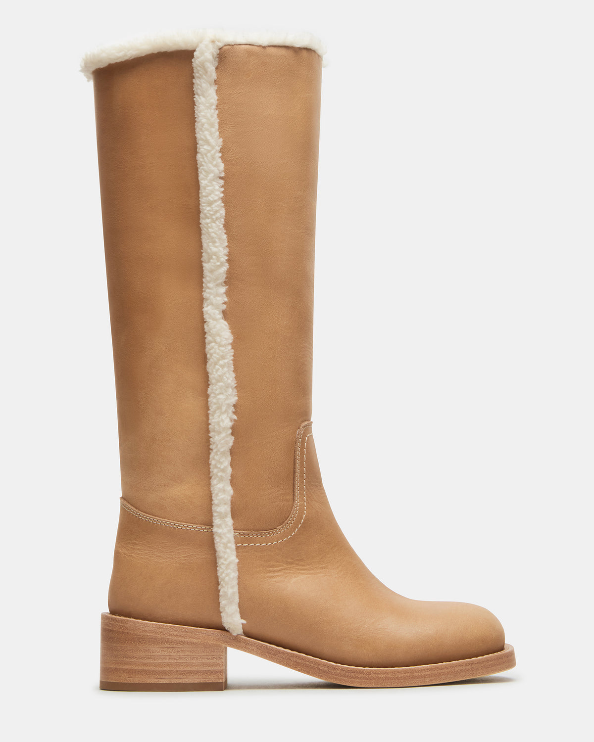 RIGGS Faux Fur Banana Leather Square-Toe Women's Boot Steve Madden BANANA LEATHER