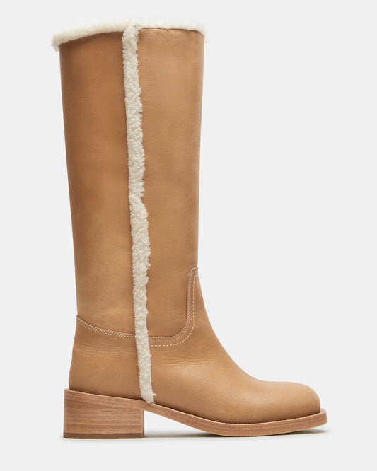 RIGGS Faux Fur Banana Leather Square-Toe Women's Boot Steve Madden BANANA LEATHER