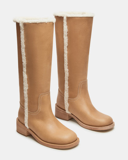 RIGGS Faux Fur Banana Leather Square-Toe Women's Boot Steve Madden BANANA LEATHER