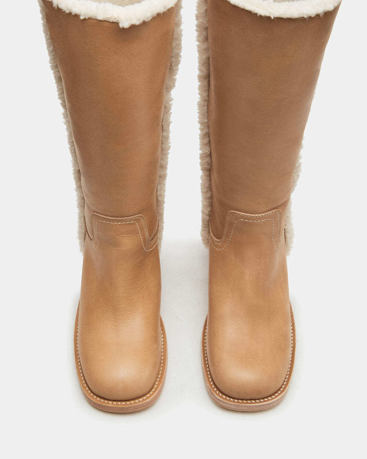 RIGGS Faux Fur Banana Leather Square-Toe Women's Boot Steve Madden BANANA LEATHER