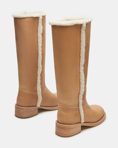 RIGGS Faux Fur Banana Leather Square-Toe Women's Boot Steve Madden BANANA LEATHER