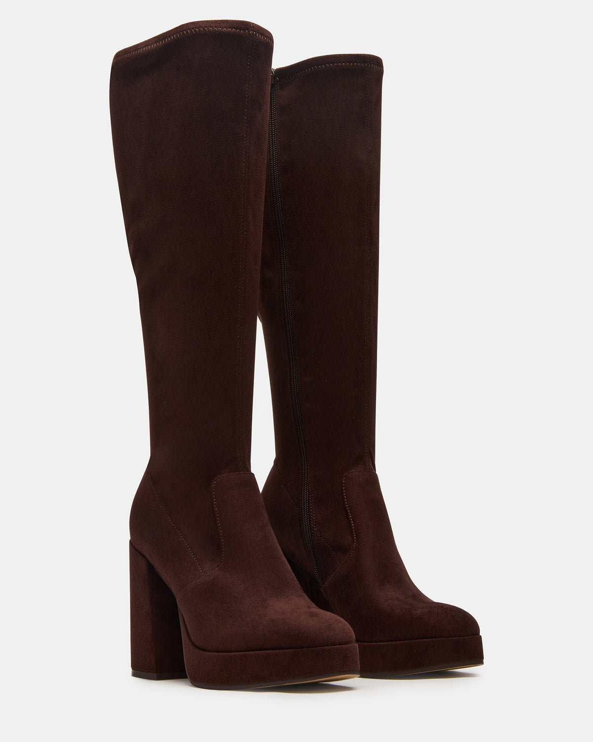 TWAIN Brown Wide Calf Knee-High Block Heel Women's Boot Steve Madden BROWN