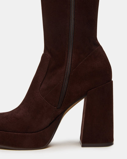 TWAIN Brown Wide Calf Knee-High Block Heel Women's Boot Steve Madden BROWN