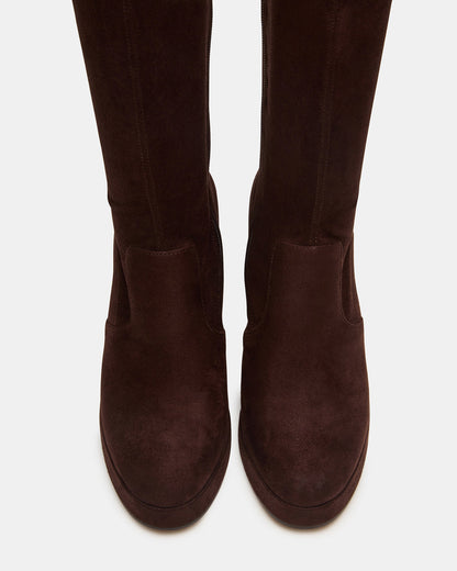 TWAIN Brown Wide Calf Knee-High Block Heel Women's Boot Steve Madden BROWN