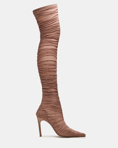 RASHIDA Blush Mesh Over-The-Knee Pointed-Toe Rhinestone Stiletto Heel Women's Boot Steve Madden BLUSH MESH