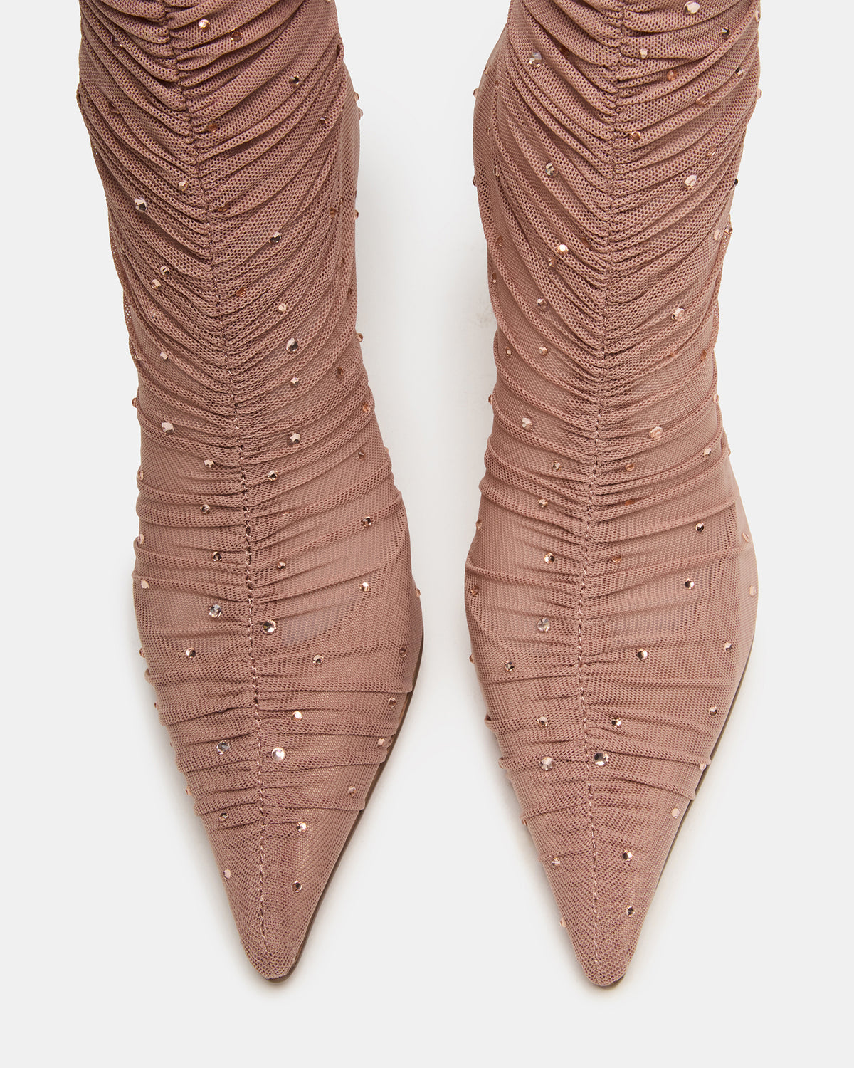RASHIDA Blush Mesh Over-The-Knee Pointed-Toe Rhinestone Stiletto Heel Women's Boot Steve Madden BLUSH MESH