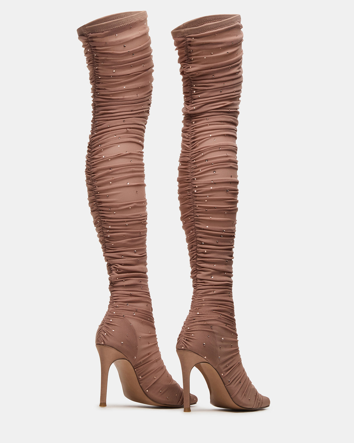 RASHIDA Blush Mesh Over-The-Knee Pointed-Toe Rhinestone Stiletto Heel Women's Boot Steve Madden BLUSH MESH