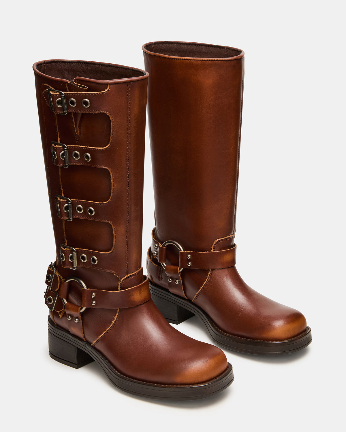 ROCKY Cognac Distressed Knee-High Moto Women's Boot Steve Madden COGNAC DISTRESSED