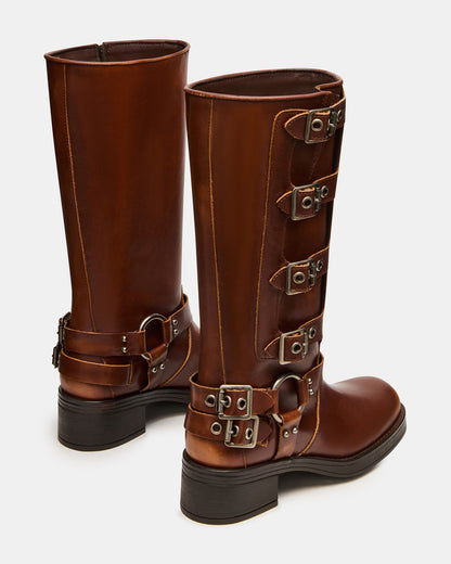 ROCKY Cognac Distressed Knee-High Moto Women's Boot Steve Madden COGNAC DISTRESSED