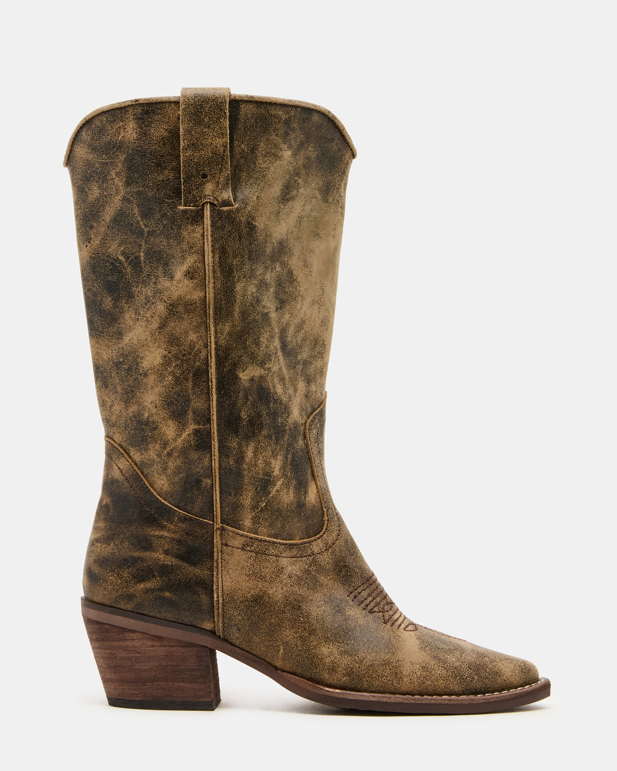 ALBANY Brown Distressed Wide Calf Pointed-Toe Women's Western Boot Steve Madden BROWN DISTRESSED