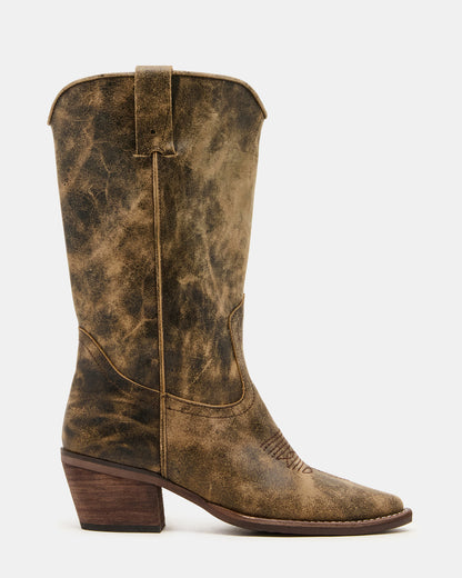 ALBANY Brown Distressed Wide Calf Pointed-Toe Women's Western Boot Steve Madden BROWN DISTRESSED