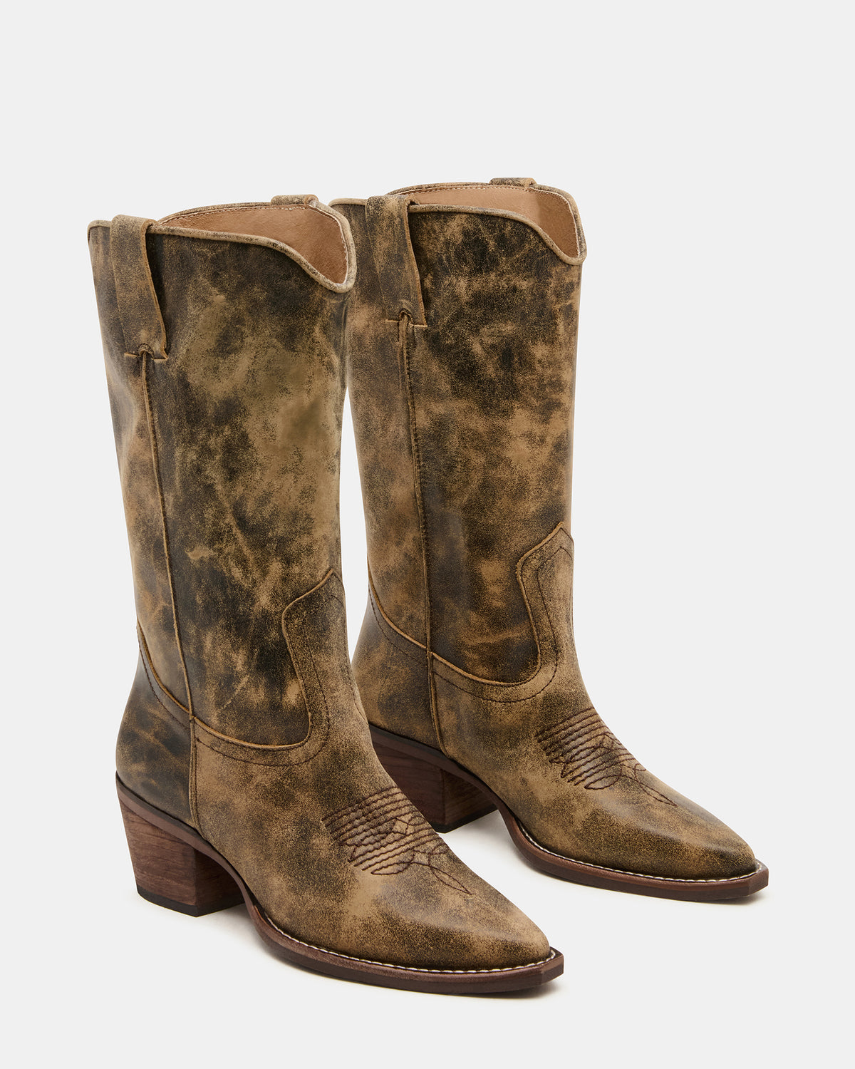 ALBANY Brown Distressed Wide Calf Pointed-Toe Women's Western Boot Steve Madden BROWN DISTRESSED