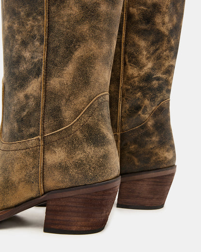 ALBANY Brown Distressed Wide Calf Pointed-Toe Women's Western Boot Steve Madden BROWN DISTRESSED