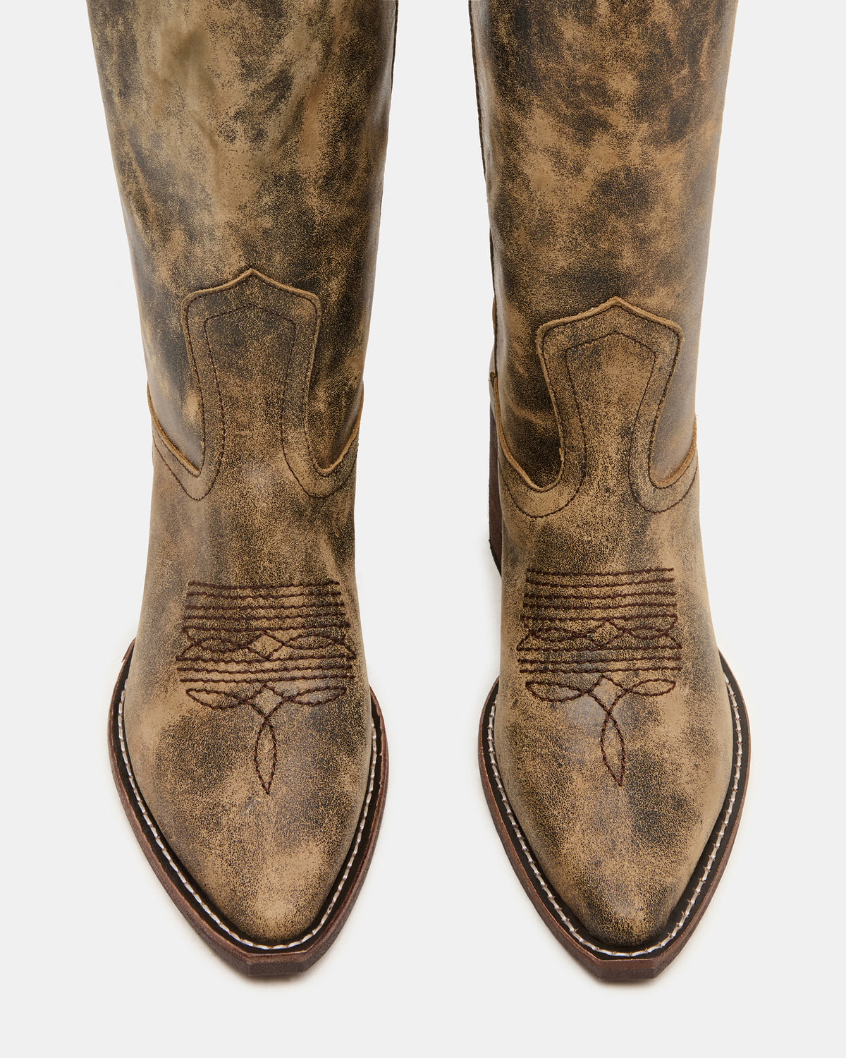 ALBANY Brown Distressed Wide Calf Pointed-Toe Women's Western Boot Steve Madden BROWN DISTRESSED