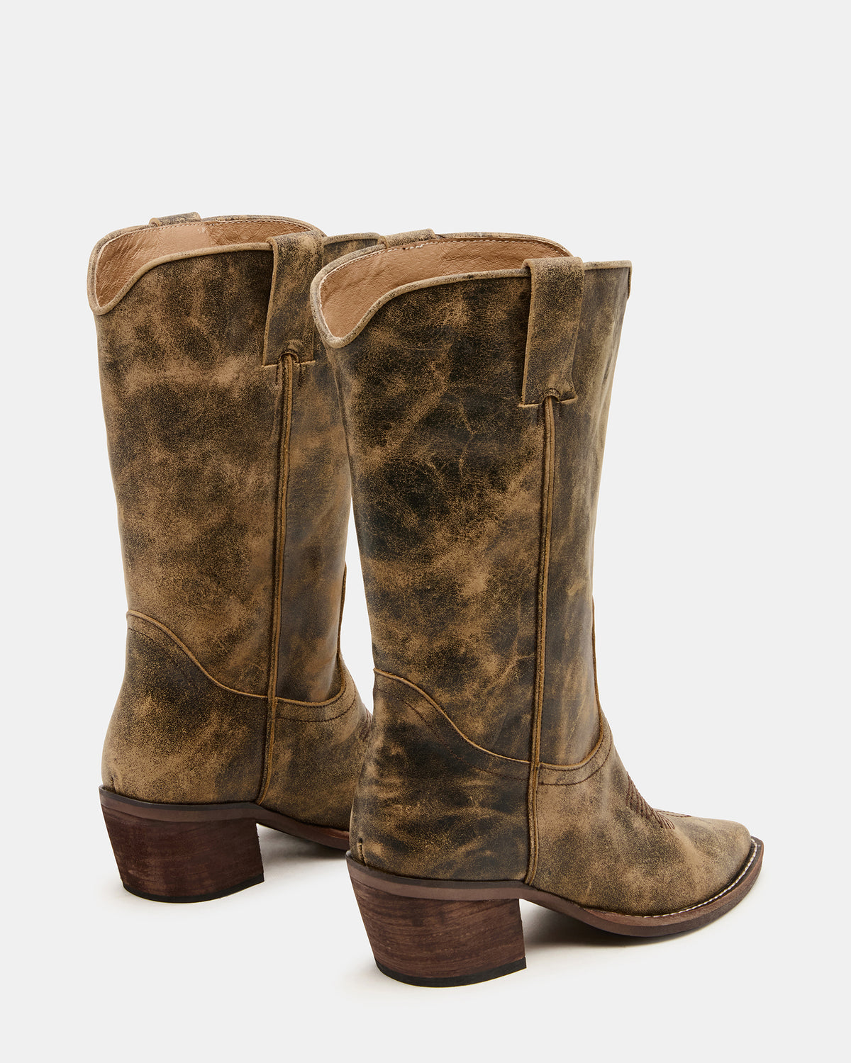 ALBANY Brown Distressed Wide Calf Pointed-Toe Women's Western Boot Steve Madden BROWN DISTRESSED