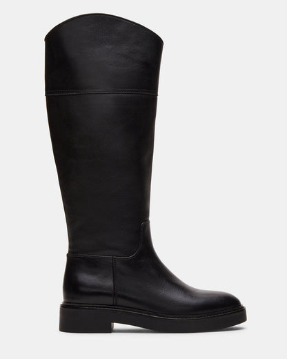 RADKE Black Leather Knee-High Rounded Toe Riding Women's Boot Steve Madden BLACK LEATHER