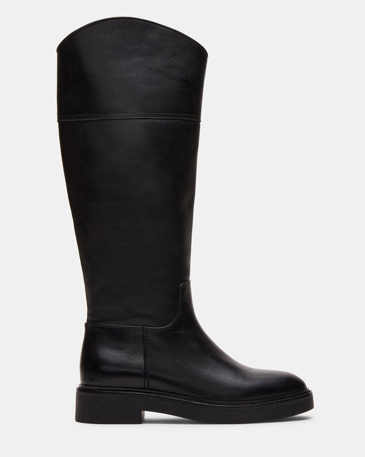 RADKE Black Leather Knee-High Rounded Toe Riding Women's Boot Steve Madden BLACK LEATHER