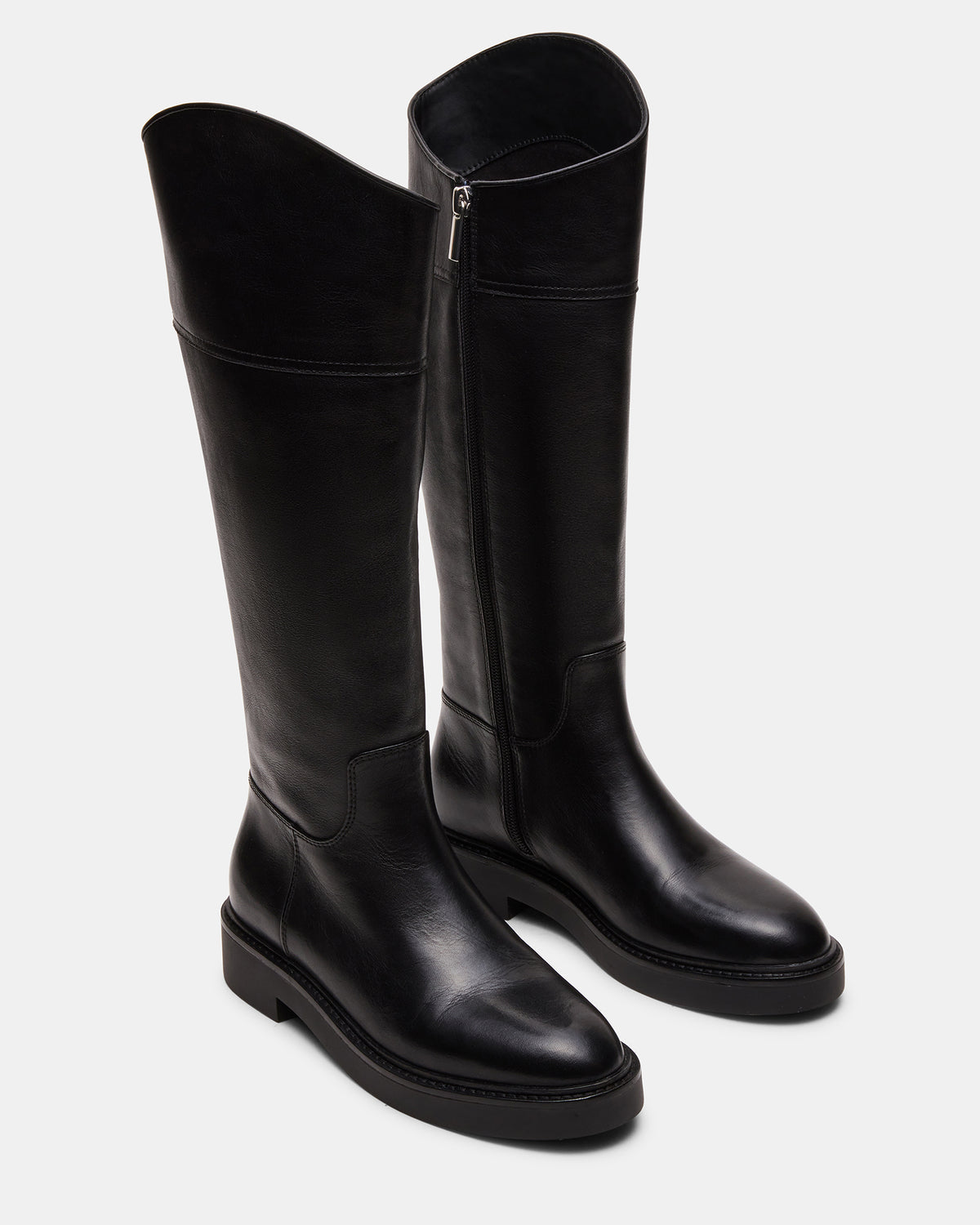 RADKE Black Leather Knee-High Rounded Toe Riding Women's Boot Steve Madden BLACK LEATHER