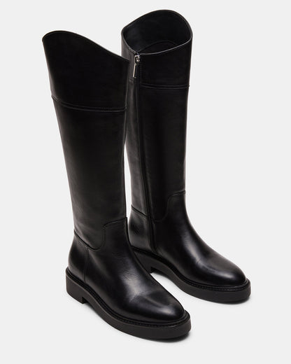 RADKE Black Leather Knee-High Rounded Toe Riding Women's Boot Steve Madden BLACK LEATHER