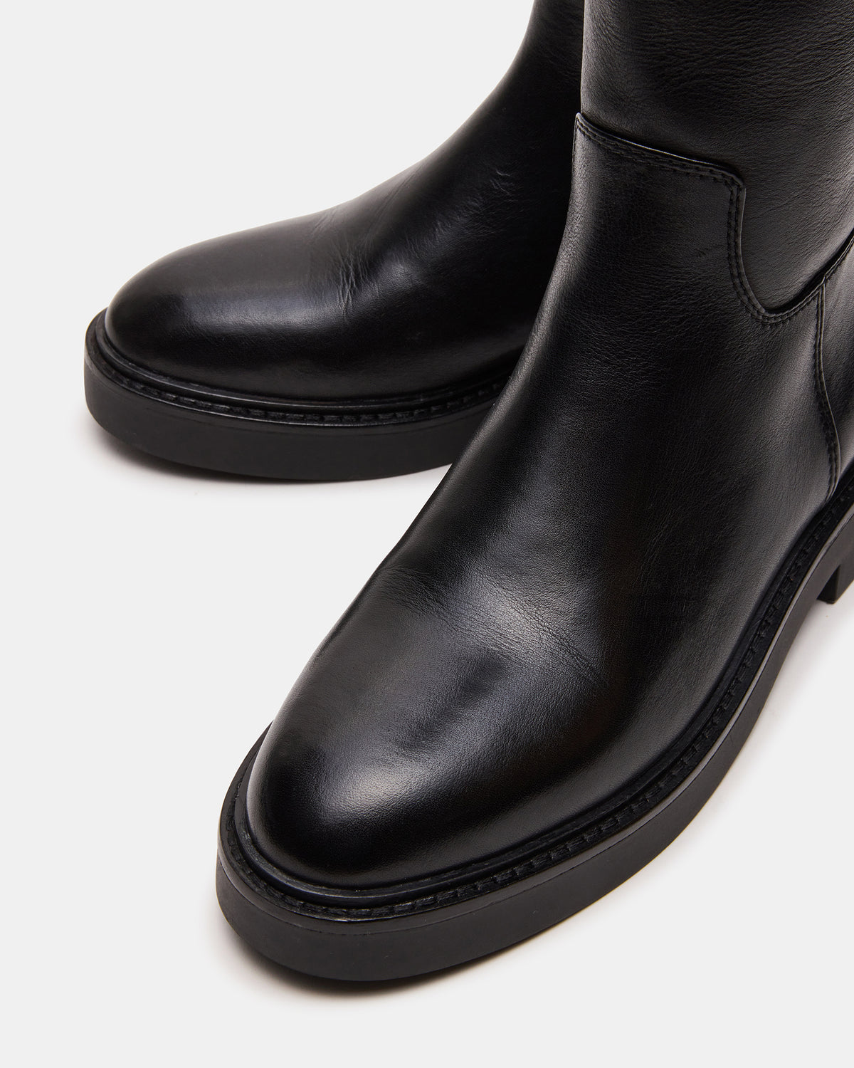 RADKE Black Leather Knee-High Rounded Toe Riding Women's Boot Steve Madden BLACK LEATHER