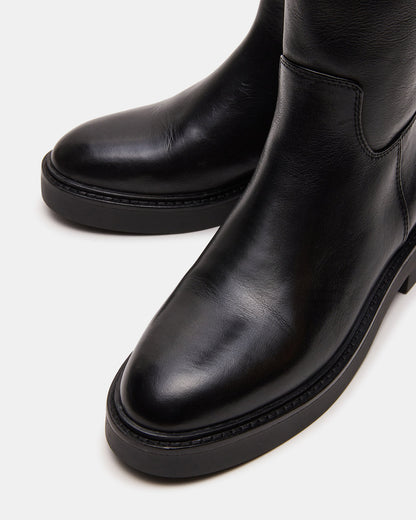 RADKE Black Leather Knee-High Rounded Toe Riding Women's Boot Steve Madden BLACK LEATHER