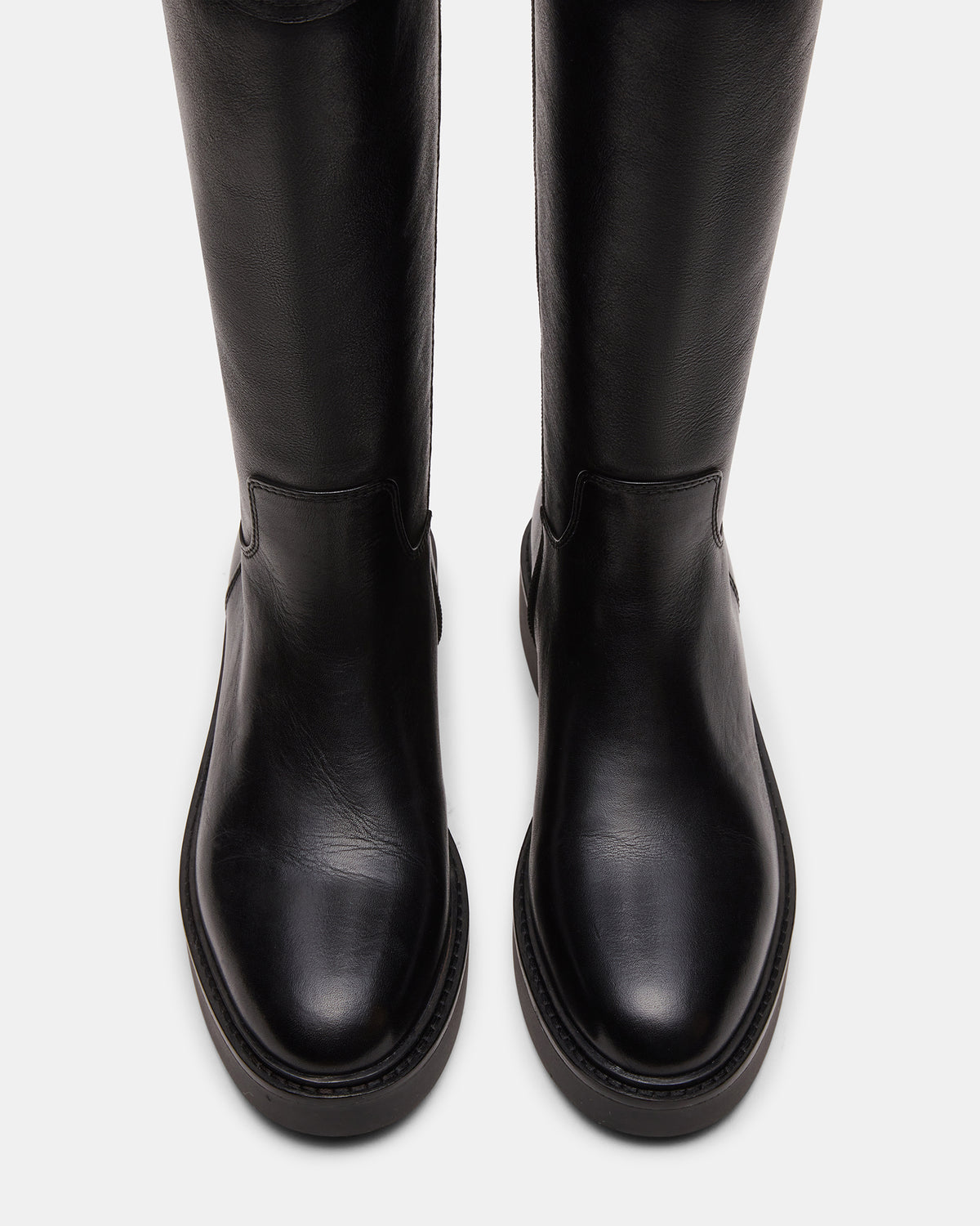 RADKE Black Leather Knee-High Rounded Toe Riding Women's Boot Steve Madden BLACK LEATHER