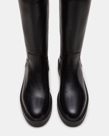 RADKE Black Leather Knee-High Rounded Toe Riding Women's Boot Steve Madden BLACK LEATHER
