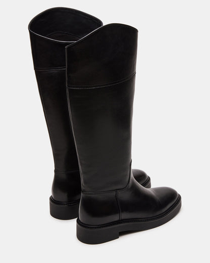 RADKE Black Leather Knee-High Rounded Toe Riding Women's Boot Steve Madden BLACK LEATHER