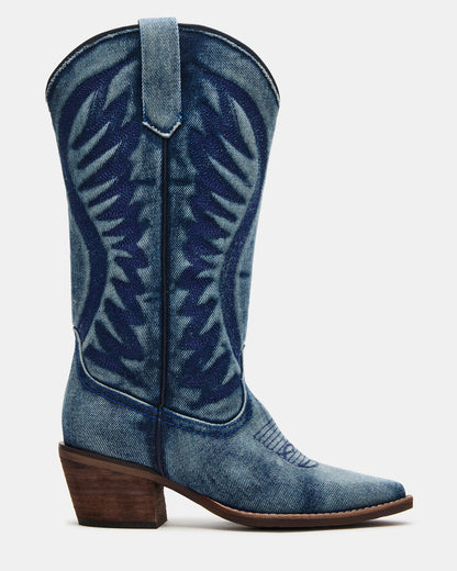 ALBANY Denim Fabric Wide Calf Pointed-Toe Women's Western Boot Steve Madden DENIM FABRIC