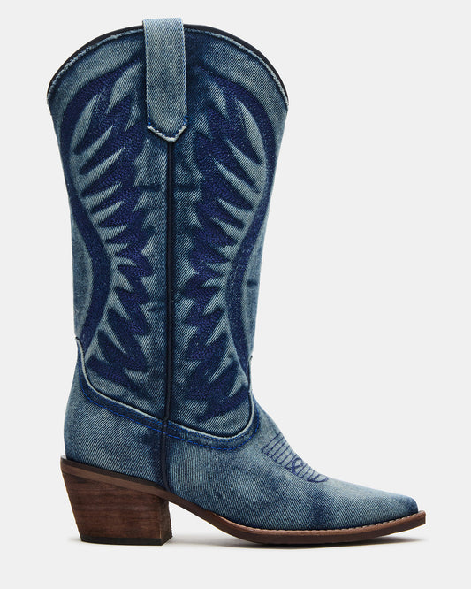 ALBANY Denim Fabric Wide Calf Pointed-Toe Women's Western Boot Steve Madden DENIM FABRIC