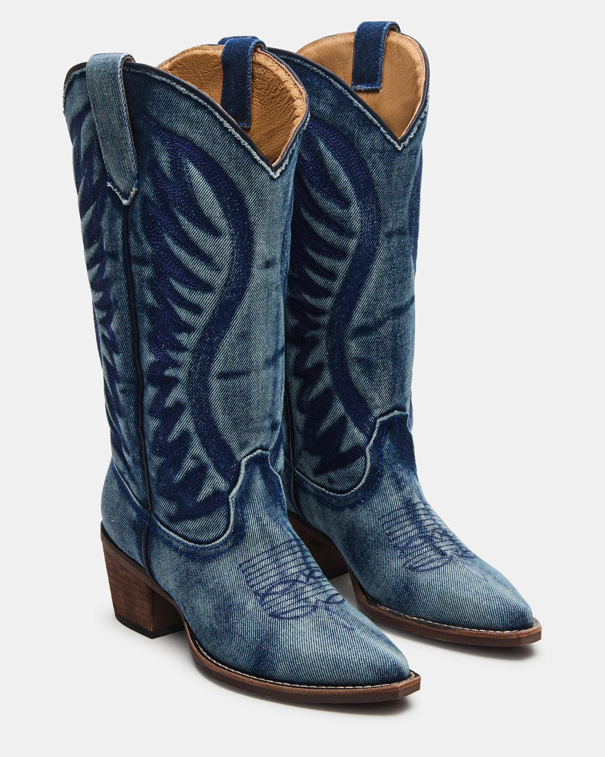 ALBANY Denim Fabric Wide Calf Pointed-Toe Women's Western Boot Steve Madden DENIM FABRIC